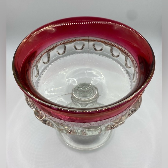 Tiffin-Franciscan Kings Crown Thumbprint Ruby Flashed Lidded Compote Candy Dish - Picture 10 of 13